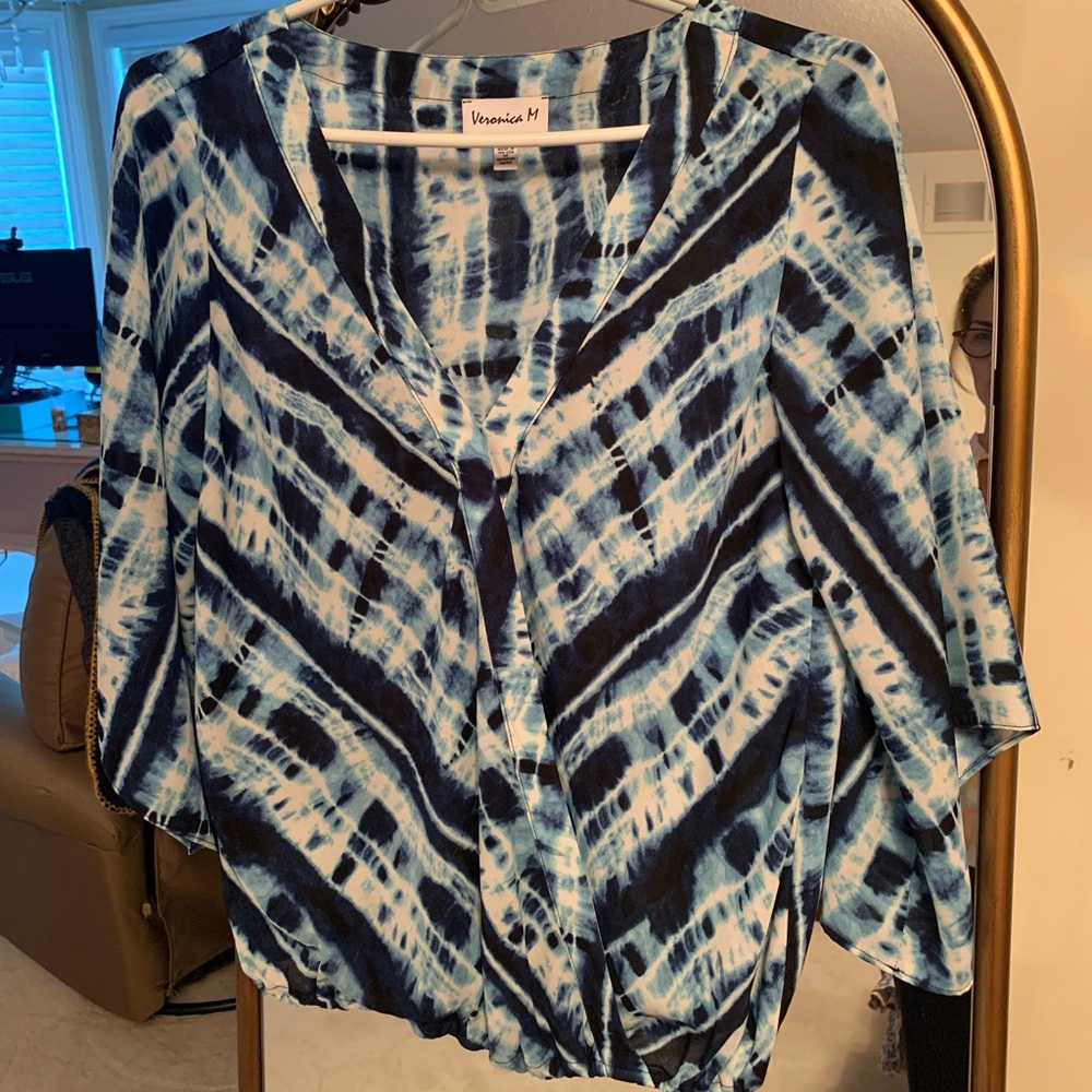 Veronica M tie-dye blue and white 3/4 sleeved blouse - Size M